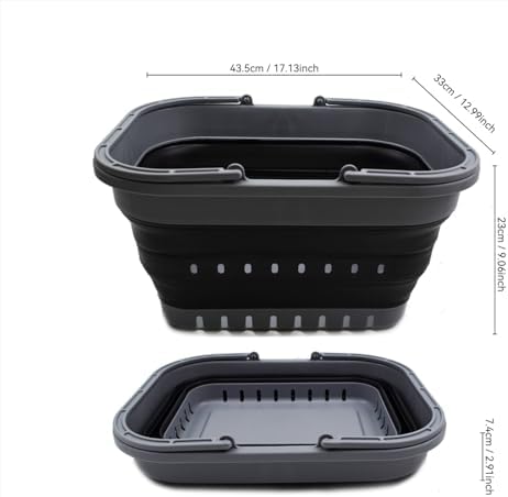 SAMMART 19L (5 Gallon) Collapsible Tub with Handle - Portable Outdoor Picnic Basket/Crater - Foldable Shopping Bag - Space Saving Storage Container (Grey/Black)