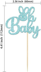Gyufise 24 Pack Blue Glitter Bunny Oh Baby Cupcake Toppers Happy Easter Rabbit Baby Cake Decoration Picks for Bunny Ear Easter Theme Babyshower Party Decorations