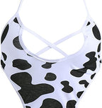 FYMNSI Women Sexy Milk Cow Lingerie Set Anime Maid Cosplay Costume Mini Bikini Bra Bodysuit with Bell Choker Stockings Outfit