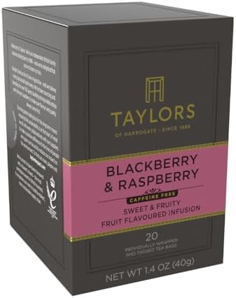 Taylors of Harrogate Blackberry & Raspberry, Herbal Tea, Individually Wrapped Bags, 20 Count (Pack of 1), Sweet, Tart & Tangy, Caffeine-Free, Enjoy Hot or Iced, 20 Teabags