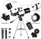 Telescope for Adults & Kids, 70mm Aperture Refractor (15X-150X) Portable Travel Telescope with Phone Adapter & Wireless Remote, Astronomy Beginners Gifts, Black