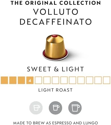 Nespresso Capsules Original Line, Volluto Decaffeinato Mild Roast Coffee, 50 Count Coffee Pods