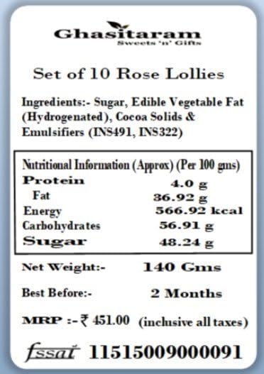 Ghasitaram Gifts Mother's Day Gifts - Chocolate - Set of 10 Rose Lollies