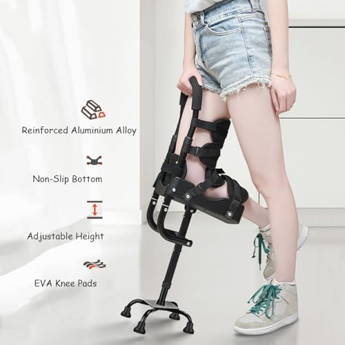 Adjustable Height Single Leg Telescopic Walker Knee Crutch,Walking Aids Pain Free Knee Crutch Anti-Slip Adjustable Hands Free Crutch for Ankle Fractures, Sprains, Calf