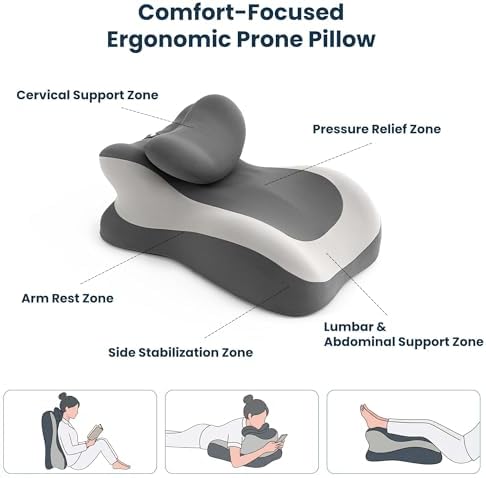 SLEEP ZONE Memory Foam Reading Pillow, Multi-Position Support Bed Pillow for Petite Adults, Reading Tools, Pillows Prone Back and Knee Support Leg Elevation with Washable Cover, Gray