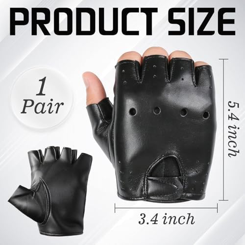 Classic Black Fingerless Motorcycle Gloves - PU Leather Minimalist Biker Gloves for Men & Women, Non-Slip Palm, Comfort Fit for City Commute & Daily Riding (Fits Palm Width Up to 3.2”)