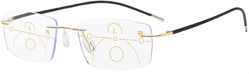 KOOSUFA Rimless Progressive Multifocal Reading Glasses Men Women Blue Light Blocking Ultralight Metal Multifocus Readers