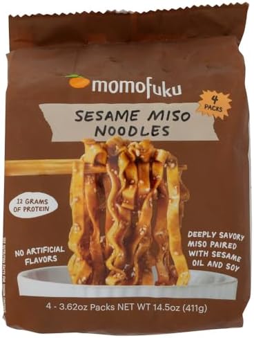 Momofuku Sesame Miso Ramen Noodles by David Chang, Air-Dried Instant Noodles with Sauce and 12g of Plant Based Protein, 4 Servings