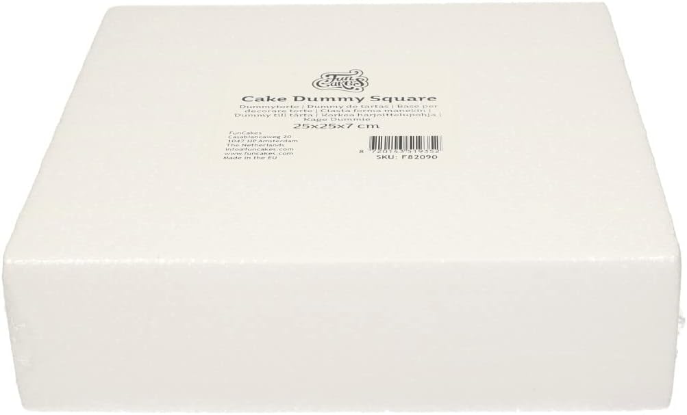 FunCakes Cake Dummy Square: Cake Decorating, Reusable Dummy, Make The Perfect Square Dummy, 25x25x7 cm