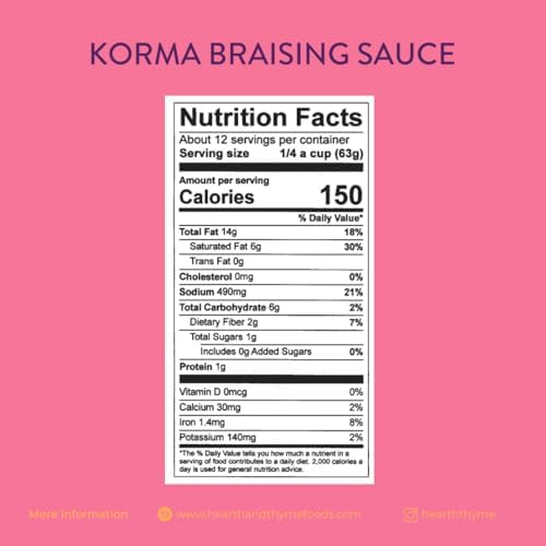 HEARTH&THYME Traditional Indian Curry Korma Braising Sauce 22.5 oz Made with Fragrant Spices and Fresh Garlic and Ginger. Not Another Simmer Sauce