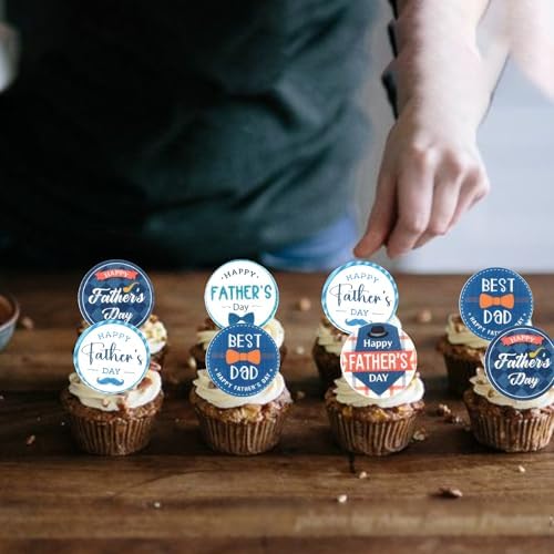 60 Pack Edible Happy Father's Day Cupcake Toppers Love Father Cake Toppers Rice Paper Wafer Paper Cupcake Picks for Best Dad #1 Dad Baby Shower Kids Birthday Cupcake Decorations Style 1