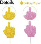24PCS Middle Finger Cupcake Toppers, Divorce Party Cake Decorations, Funny Dessert Dessert Picks, Women Birthday Party Decoration - Pink & Gold Glitter