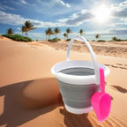 SAMMART 5L / 1.32 Gallon Collapsible Plastic Bucket - Foldable Round Tub - Portable Fishing Water Pail - Space Saving Outdoor Waterpot (5L Round, Grey)