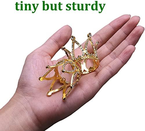 2Pcs Mini Infant Crown Baby Princess Tiara Cake Topper Crystal Rhinestone Small Gold Cupcake Crown for Newborn Photo Prop Royal Prince Themed Birthday Wedding Christmas Party Decorations