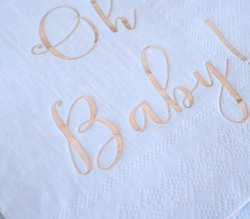Baby Shower Napkins - 50 Pack Disposable Paper Luncheon Cocktail Napkins with Foil "Oh Baby!" Folded 6.5"x6.5" for Boy Baby Shower Party (Blue with Silver)