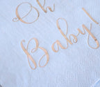Baby Shower Napkins - 50 Pack Disposable Paper Luncheon Cocktail Napkins with Foil "Oh Baby!" Folded 6.5"x6.5" for Boy Baby Shower Party (Blue with Silver)
