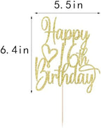Gold Glitter Happy 16th Birthday Cake Topper - Cheers to 16 Years Cake Topper, 16 & Fabulous Cake Decoration for Hello 16th Birthday Anniversary Party Cake Decorations Supplies