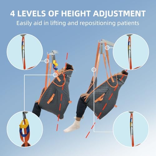 Padded U-Sling, Universal Patient Lift Sling for Home Use, Divided Leg Sling with Asjustable Head Support for toileting, Transfer Lift Slings, Size L, Supports up to 500 lbs