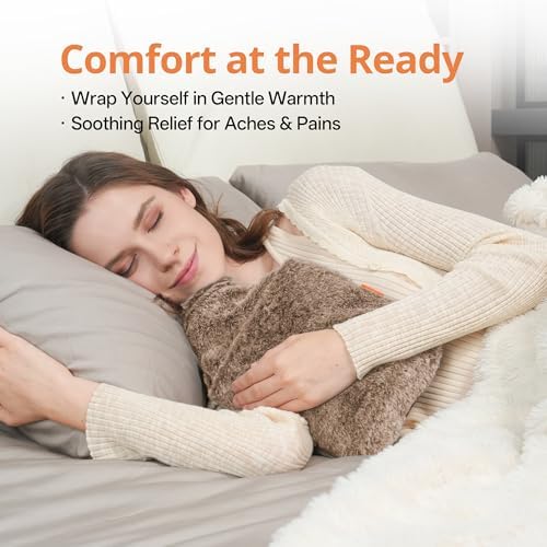 samply Hot Water Bottle with Soft Thick Faux Fur Cover and Hand Pocket，2L Hot Water Bag for Hot Compress, Pain Relief, Body Warmer, Umber
