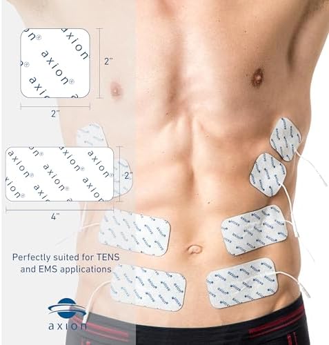 16 axion TENS Unit Electrode Pads Mix Set - 8 Square 2x2'' and 8 Rectangular 4x2'' Replacement Pads with 2mm Pin Connector Lead Wire for TENS Machines and Muscle Stimulators | Reusable Self-Adhesive