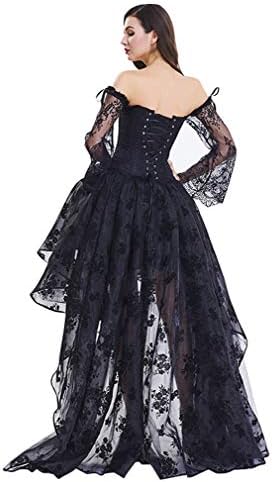 Kimring Women's Steampunk Victorian Off Shoulder Corset Top with High Low Skirt
