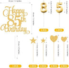 85th Birthday Cake Decorations, 85th Birthday Candles Cake Numeral Candles and Glitter Happy 85th Birthday Cake Toppers Set for Birthday Party Supplies (Gold)