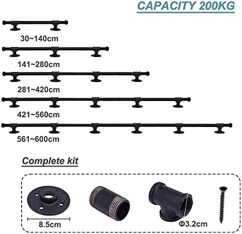 Outdoor Grab Rail, Wall Balustrade Foot Rail Support Handle Safety Bar Stairs Handrail Banister Rail Support Kit External Outside, Black Metal Wrought Iron (Size : 13.1ft/400cm)