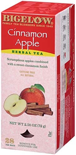 Bigelow Cinnamon Apple Herbal Tea Bags 28-Count Box (Pack of 1) Cinnamon Apple Hibiscus Flavored Herbal Tea Bags All Natural Non-GMO