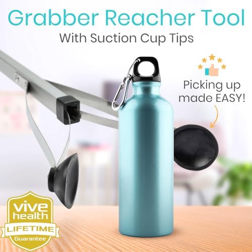 Vive Suction Cup Grabber Reacher 32" (2 Pack) - Elderly Grab It Reaching Pickup Tool Heavy Duty for Seniors - Trash, Sticks, Litter Picker Upper - Extra Long Reach Handle & Handy Extension Arm Claw