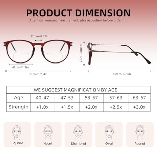 2 Pack Round Bifocal Reading Glasses for Women Men Clear Top Bi-focal Readers Far/Near Dual-use Computer Eyeglasses