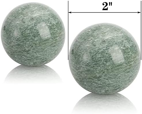 Lyellfe Set of 4 Marble Stone Baoding Balls, 2 Inch Meditation Balls with Box, Chinese Health Exercise Massage Ball for Hands, Stress Relief, Jade Green