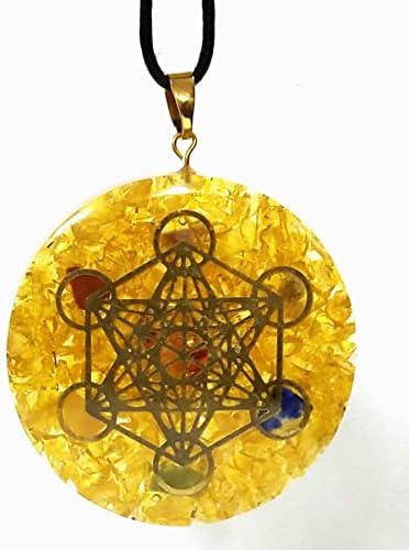 Metatron Grid Citrine Orgone Pyramid & Metatron’s Cube Merkaba with 7 Chakra Crystals Orgone Pendant Positive Energy Generator Reiki Chakra Healing Yoga Meditation