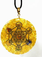 Metatron Grid Citrine Orgone Pyramid & Metatron’s Cube Merkaba with 7 Chakra Crystals Orgone Pendant Positive Energy Generator Reiki Chakra Healing Yoga Meditation