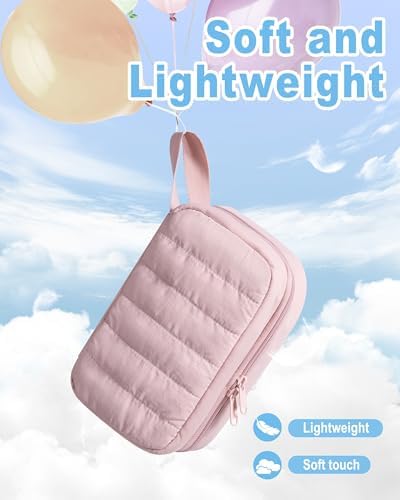 Marscamd Puffy Diabetes Travel Case with 2 Ice Packs, Insulin Cooler Travel Case with Multiple Pockets, Pink