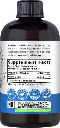 Carlyle Colloidal Silver | 10 PPM | 8 oz (236 mL) | Nano Silver Technology Solutions | Vegetarian, Non-GMO, & Gluten Free Supplement