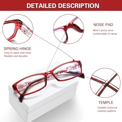 Kerecsen Computer Reading Glasses for Women Blue Light Blocking Glasses for Reading Fashion Pattern Print Eyeglasses for Womens(Mix Color -7, 1.75)