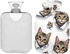 Cute Cat Eyes White Hot Water Bottles with Velvet Cover Hot Water Bag for Hot and Cold Compress Medium