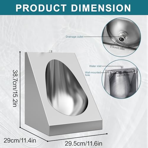 Stainless Steel Urinal for Men, Bathroom Urinals Wall-Mounted Commercial Urine Diverter for Home, Garage, RV