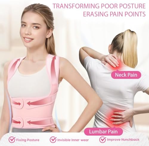 Posture Corrector for Women & Men – Adjustable Back Brace with Full Back Support, Shoulder Straightener for Spine Alignment, Scoliosis, Hunchback & Back Pain Relief (Pink,Small)
