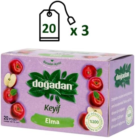 Dogadan, Premium Turkish Apple Tea (Elma Cayi) - 20 Tea Bags - Pack of 3