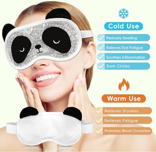 my novel things Cooling Eye Mask and Plush Sleep Mask for Woman 2PCS, Cute Animal Sleeping Mask Soft Blindfold Cold Warm Eye Compress Gifting for Home Spa, Office, Morning Refreshment, Travel