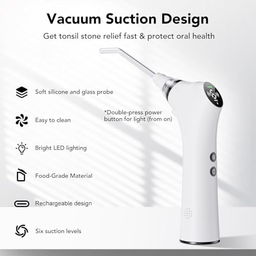 Electric Tonsil Stone Remover Vacuum – High-Precision & Painless Cleaning, Food-Grade Material, 6 Suction Levels | Tonsil Stone Removal Kit with LED Light, Oral Protection & 11 Attachments