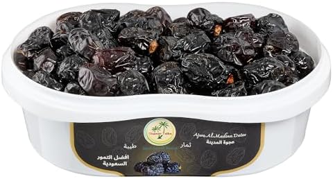 1 lb (16oz) Organic Ajwa Al Madina Dates, Superfoods, High Fiber Snacks, Healthy Energy Booster, Fresh Ajwa Date Fruit Supplement from Al Madina, Saudi Arabia (1lb/454g)