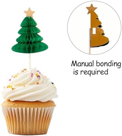 24 PCS 3D Christmas Tree Cupcake Toppers Green Xmas Cupcake Picks Merry Christmas Theme Birthday Party Decorations the birthday of Jesus Christ Theme Baby Shower Birthday Party Decoration Supplies