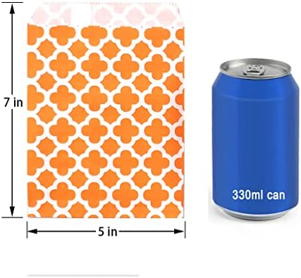 KEYYOOMY 100 Pcs Orange Candy Buffet Bags Small Cookie Bags Polka Dot Paper Treat Bag for Wedding Birthday Party (5 inch x 7 inch)