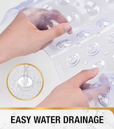 HITSLAM Shower Bathtub Mat Non Slip, 24"x 24" Bath Mat for Tub, Soft PVC Shower Mats for Inside Shower with Suction Cups and Center Drain Hole, Machine Washable Bathroom Floor Mat, Clear