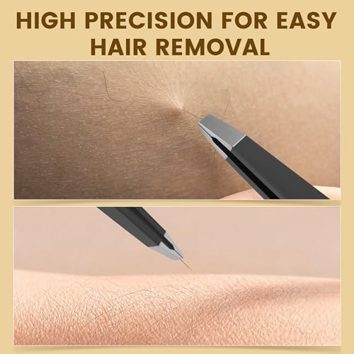 4-Pack Tweezers for Eyebrows Facial Hair, Ingrown Hair Removal, Tweezer Set with Case for Women and Men, Professional Stainless Steel Precision pinza de cejas Stocking Stuffers Christmas Gifts -Black