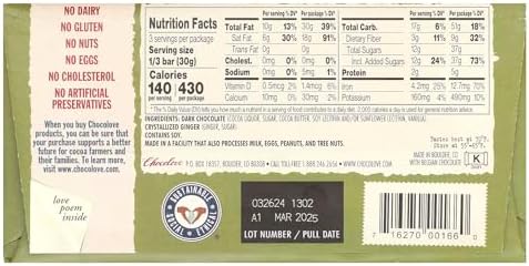 Chocolove Chocolate Bar dark Ginger Crystalized, 3.2 oz