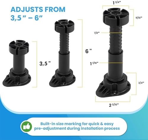 Adjustable Furniture Leveling Feet | Heavy-Duty Cabinet Levelers for Bed Frames, Desks, Shelves & Workbenches | Easy Install | Non-Slip, Commercial-Grade Support | 12-Pack (3.5”-6”)