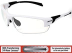 Global Vision Hercules 7 24-Hour Safety Sunglasses Photochromic w/Black Zipper Case and Microfiber Pouch White Frame Clear to Smoke Lens
